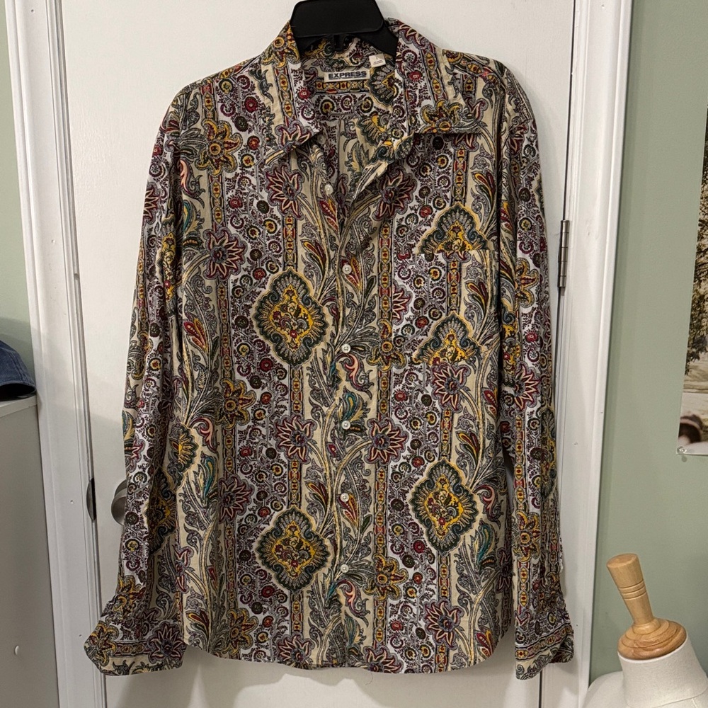 Express Multicolor Paisley Casual Button Down Shirt